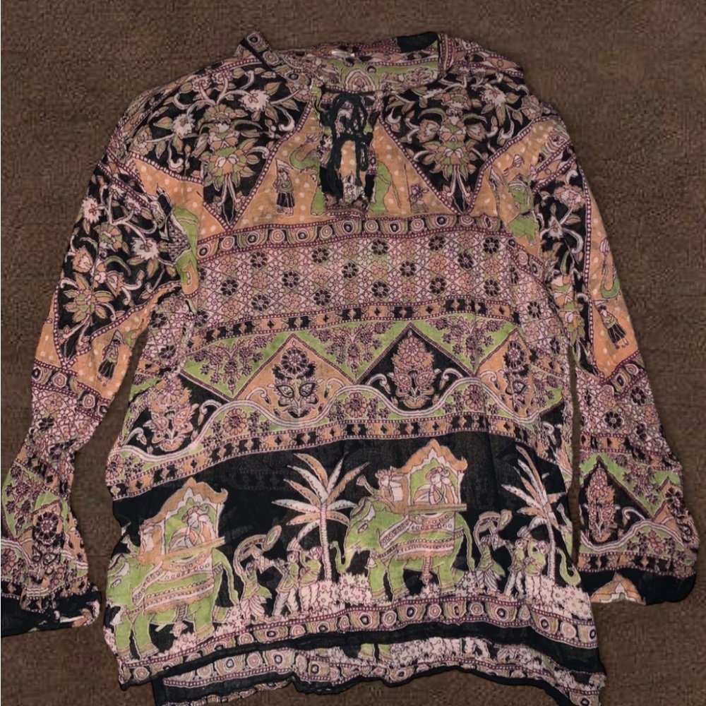 Bohemian Patterned Long Sleeve sheer Top